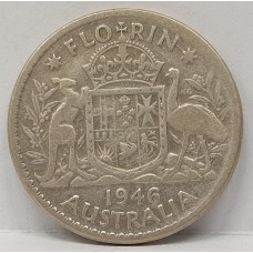 AUSTRALIA 1946 . FLORIN . ERROR / VARIETY . DIE CRACK . WEAK STRIKE